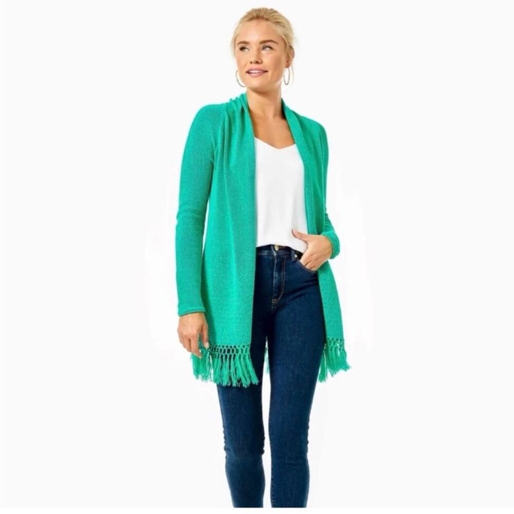 Lilly Pulitzer Tatum Long Fringe Hem Cardigan Green